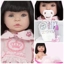 Bebe Reborn de Silicone Menina Morena Linda Kit Acessórios - Cegonha Reborn Dolls