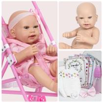 Bebe Reborn de Silicone Menina Princesa Roupão + Carrinho