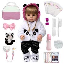 Bebê Reborn de Silicone Panda Menina Linda Bolsa Maternidade - Cegonha Reborn Dolls