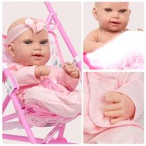 Bebe Reborn de Silicone Princesa Pode Dar Banho + Carrinho
