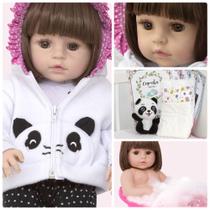 Bebe Reborn de Silicone Roupinha Panda Enxoval Envio 24 Hrs