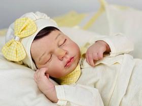 Bebê Reborn Dormindo Kit Lou Lou Realista Pronta Entrega Enxoval Completo, Manta, Mamadeira, Docuemtos, 50cm de Altura