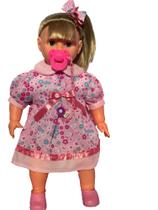 Bebê reborn fala frases boneca fecha olhos com cabelo brinquedo Flora com 20 itens + fralda brinde 0319