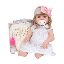 Bebe Reborn Gatinha Loira Vestido Branco + Vários Acessórios