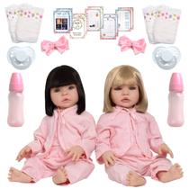 Bebê Reborn Gêmeas 100% Silicone Cabelo Curto Pode Dar Banho - Cegonha Reborn Dolls