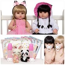 Bebe Reborn Gêmeas 100% Silicone Panda Coelha Acessórios