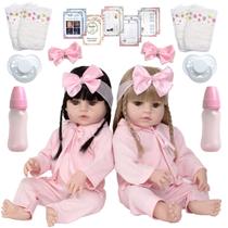 Bebê Reborn Gêmeas Baby Realista Loira Morena Banho 26 Itens - Cegonha Reborn Dolls