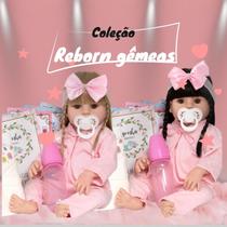 Bebê Reborn Gêmeas Baby Realista Loira Morena Banho 26 Itens