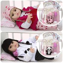 Bebê Reborn Gêmeas Girafa Loira Panda Morena Itens Enxoval