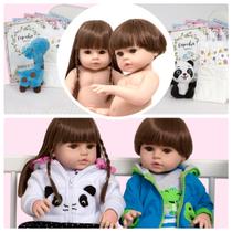 Bebe Reborn Gemeos 100% Vinil Panda Girafa Pelúcia + Itens Bebe Reborn Gemeos 100% Vinil Panda Girafa Pelúcia + Itens