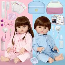 Bebe Reborn Gêmeos Casal 100% Silicone Bolsa 36 Acessórios Bebe Reborn Gêmeos Casal 100% Silicone Bolsa 36 Acessórios