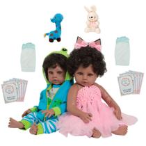 Bebê Reborn Gêmeos Casal Cabelo Cacheado 46cm Pode Banho Bebê Reborn Gêmeos Casal Cabelo Cacheado 46cm Pode Banho