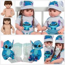 Bebê Reborn Gêmeos Casal Cabelo Castanho Stitch Pelúcia Bebê Reborn Gêmeos Casal Cabelo Castanho Stitch Pelúcia