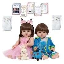 Bebe Reborn Gêmeos Casal Corpo 100% Silicone Com Pelúcia