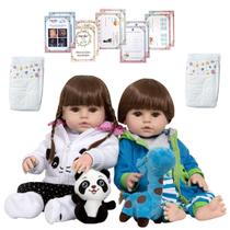 Bebe Reborn Gêmeos Casal Pandinha Girafinha Baby Com Itens