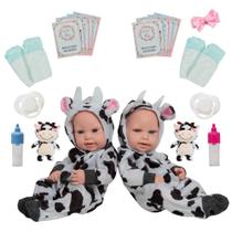 Bebê Reborn Gêmeos Casal Pode Dar Banho Vaquinha Pelúcia