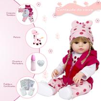 Bebe Reborn Girafinha Cabelo Loiro Vários Itens Fala e Chora Bebe Reborn Girafinha Cabelo Loiro Vários Itens Fala e Chora