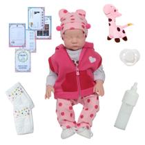Bebê Reborn Girafinha Rosa com Fraldas e Mamadeira Bebê Reborn Girafinha Rosa com Fraldas e Mamadeira