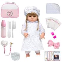 Bebe Reborn Grande Nicole Enxoval Completo Vestido Branco