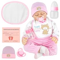 Bebe Reborn Kiki Deitada Soninho Completo Com Acessórios Chupeta Mamadeira Certidão Fraldinha