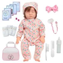 Bebê Reborn Lívia Fio a Fio Com Pijma Florido Bolsa E Itens