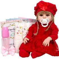 Bebe Reborn Loira Gatinha Vestido Vermelho Com Acessórios