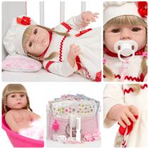 Bebê Reborn Loira Realista Vestido Vermelho Enxoval Completo Bebê Reborn Loira Realista Vestido Vermelho Enxoval Completo