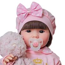 Bebe Reborn Luna Rosa Body Castanha Boneca Silicone Menina