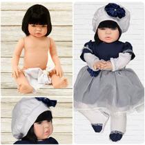 Bebê Reborn Luxo Morena Azul Marinho Cegonha Dolls 22 Itens