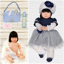 Bebê Reborn Luxo Morena Azul Marinho Cegonha Dolls 23 Itens