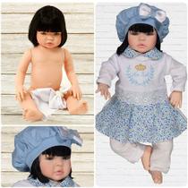 Bebê Reborn Luxo Morena Manuela Azul Cegonha Dolls + Itens