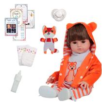 Bebê Reborn Masculino Cabelo Castanho Enxoval Raposa Fofo