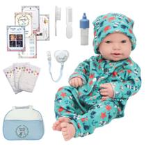 Bebê Reborn Masculino Olhos Azuis Com Bolsa Kit Completo