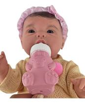 Bebê Reborn Menina 100% Silicone + Mamadeira Urso