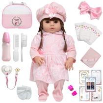 Bebe Reborn Menina 100% Silicone Olho Castanho 20 Acessórios