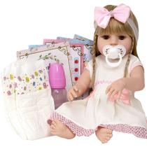 Bebê Reborn Menina Baby Realista Silicone Cabelo Loiro