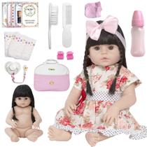 Bebê Reborn Menina Baby Vestido Florido Bolsa Maternidade