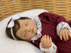 Bebê Reborn Menina Boneca Dormindo Realista Premium, 50cm, Enxoval Completo, Mohair, Recém Nascido
