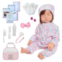 Bebe Reborn Menina Cabelo Fio a Fio Macacão Flamingo Itens Bebe Reborn Menina Cabelo Fio a Fio Macacão Flamingo Itens