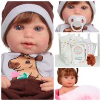 Bebê Reborn Menina Capivara Cabelo Fio a Fio Pelúcia 43cm