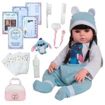 Bebê Reborn Menina Corpo 100% Silicone Enxoval Stitch