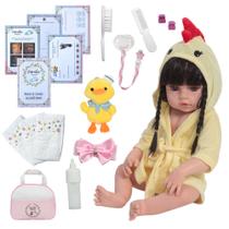 Bebê Reborn Menina Corpo 100% Silicone Roupão Kit Acessórios