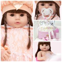 Bebe Reborn Menina Corpo de Vinil Siliconado Com Bolsa Itens