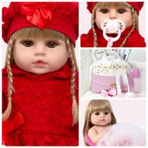 Bebe Reborn Menina Corpo de Vinil Siliconado Loira 20 Itens