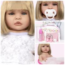 Bebe Reborn Menina Corpo Silicone Loira Enxoval Completo