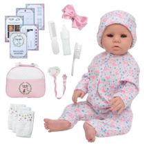 Bebê Reborn Menina Corpo Silicone Pijama Flamingo + Bolsa