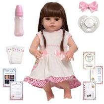Bebe Reborn Menina Gatinha Vestido Branco + Kit Acessórios Bebe Reborn Menina Gatinha Vestido Branco + Kit Acessórios
