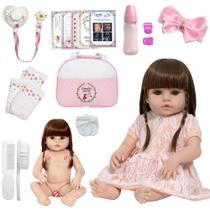 Bebe Reborn Menina Gatinha Vestido Salmão Vários Acessórios