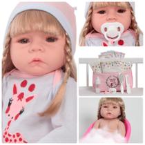 Bebê Reborn Menina Loira Girafa 100% Vinil Enxoval Completo