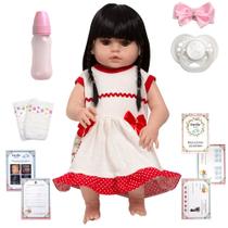 Bebe Reborn Menina Morena Bonita Com Vestido Kit Acessórios